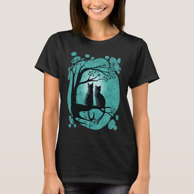 Camiseta Una pareja de gatos lindo mirando la luna llena (Anverso)