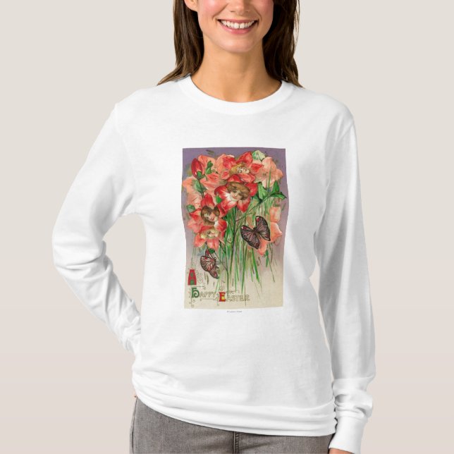Camiseta Una Pascua feliz con las flores principales de las (Anverso)