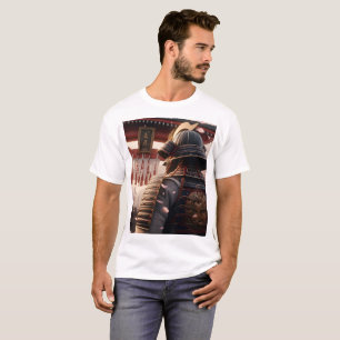 Camiseta una persona con un traje samurai se para delante