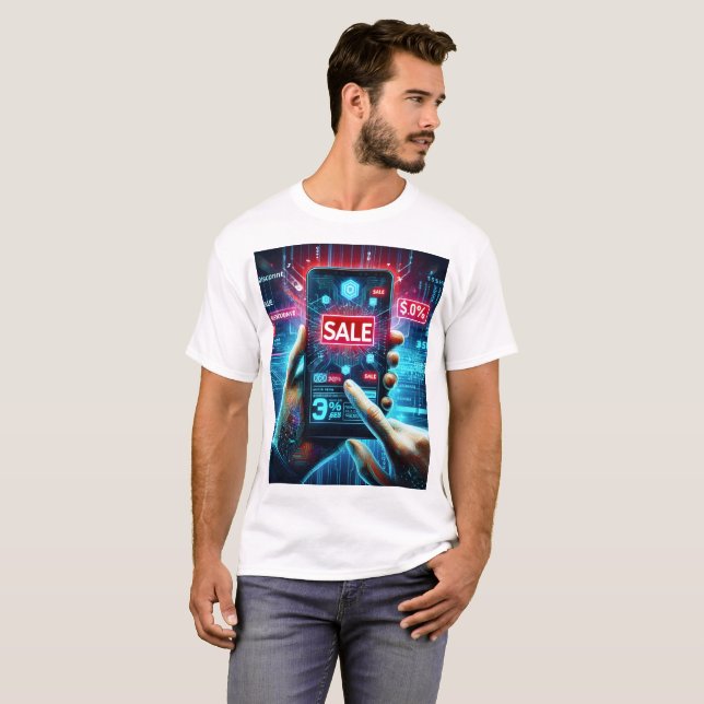 Camiseta una persona que tiene un teléfono con la palabra v (Anverso completo)