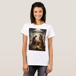 Camiseta una pintura de reyes magos y el bebé en la jaula