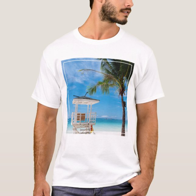 Camiseta Una playa blanca del poste el | del salvavidas, (Anverso)