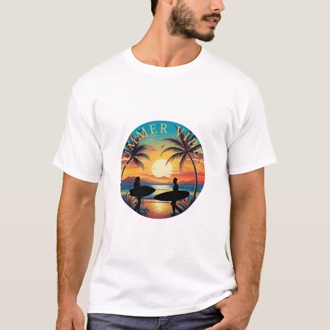 Camiseta Una playa tropical | Retro Sunset & Surfers (Anverso)