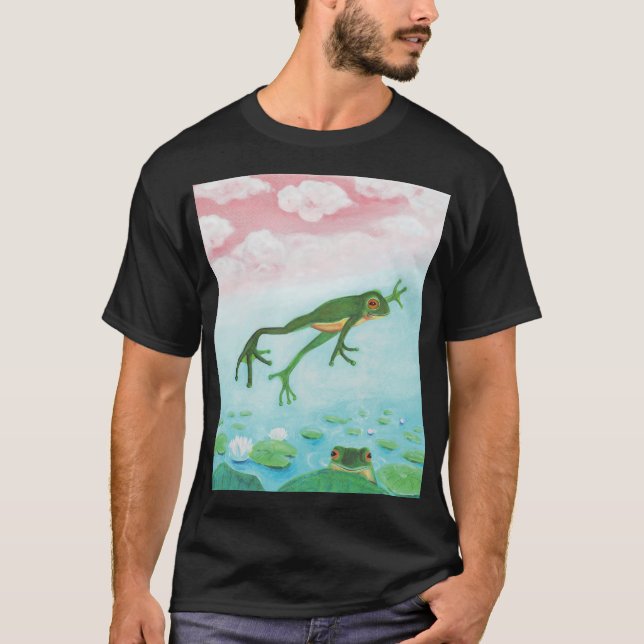 Camiseta Una Rana Salta Al Ilustracion Del Estanque (Anverso)