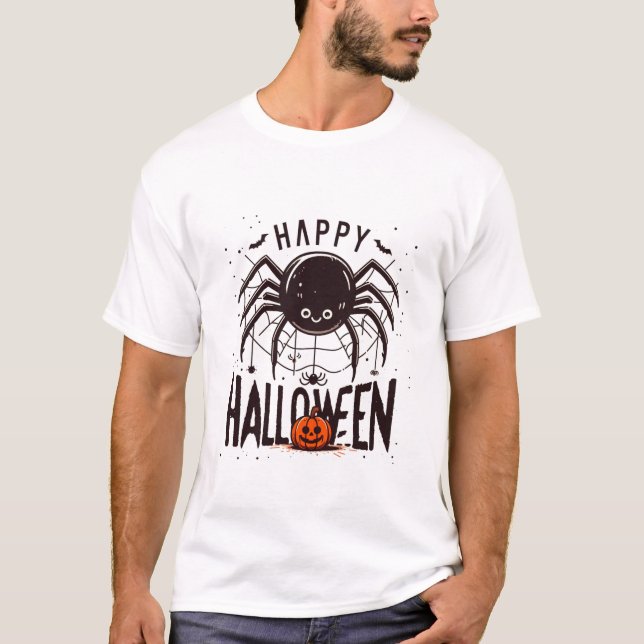 Camiseta Una red de diversión: Feliz Halloween y Spider (Anverso)