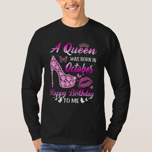 Camiseta Una Reina Nació En Octubre, Cumpleaños De Mujeres  (Anverso)
