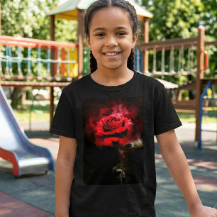 Camiseta Una Rosa Roja Acuarela sobre Fondo Negro