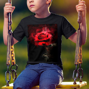 Camiseta Una Rosa Roja Acuarela sobre Fondo Negro