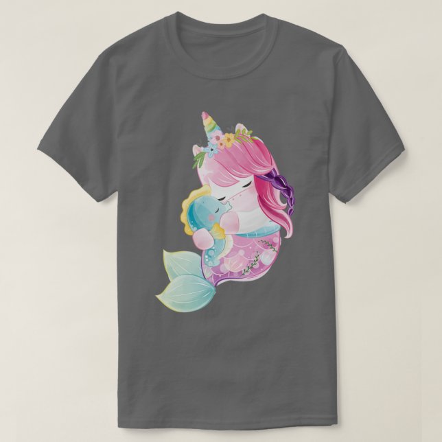 Camiseta una sirena monicornia linda con un pegatina de cab (Diseño del anverso)