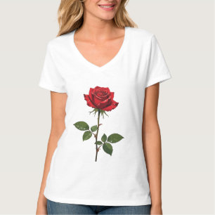 Camiseta Una sola rosa roja con rocío de la mañana