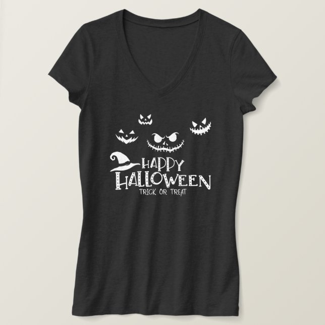 Camiseta Una sonrisa temblorosa enfrenta feliz Halloween (Anverso del diseño)
