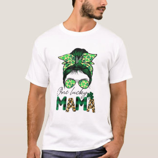 Camiseta Una suertuda mamá Messy Bun Hair Life Saint Patric