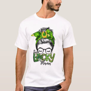 Camiseta Una suertuda mamá Messy Bun St. Patrick's Day Clot