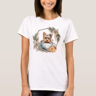 Camiseta Una tierna yorqui con marco dorado y Rosas