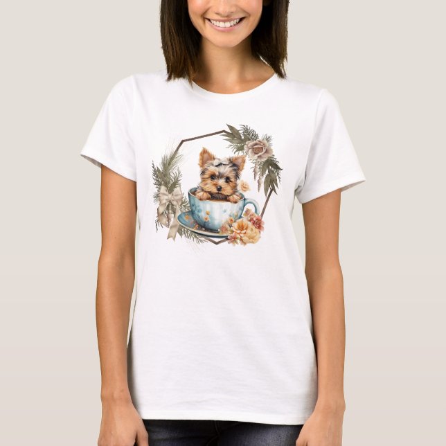 Camiseta Una tierna yorqui con marco dorado y Rosas (Anverso)