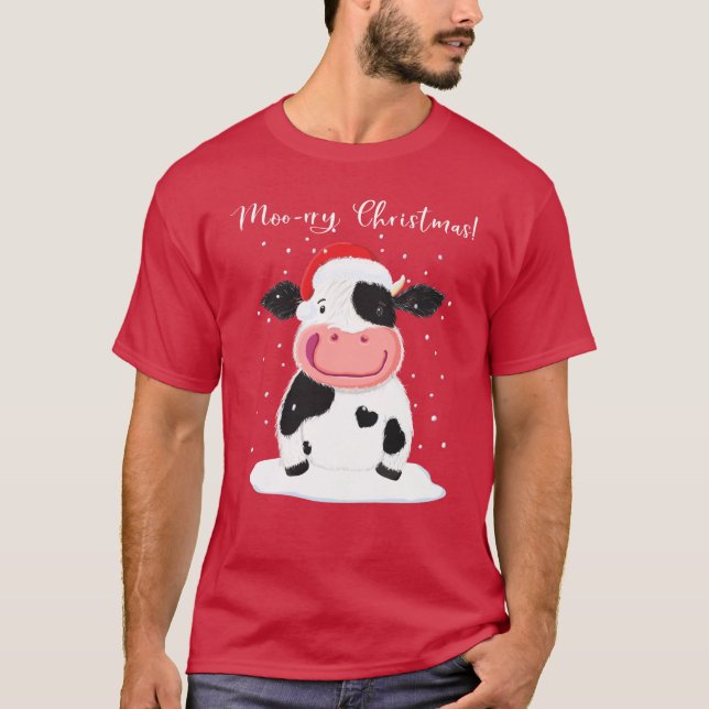 Camiseta Una Vaca Feliz Holstein Te Desea Una Feliz Navidad (Anverso)