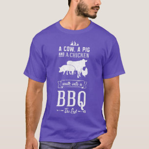 Camiseta Una Vaca, Un Cerdo Y Un Pollo Entrando En Una Barb