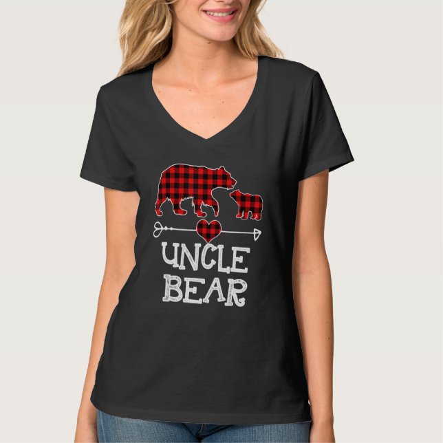 Camiseta Uncle Bear Christmas Pajama Red Plaid Buffalo Fami (Anverso)