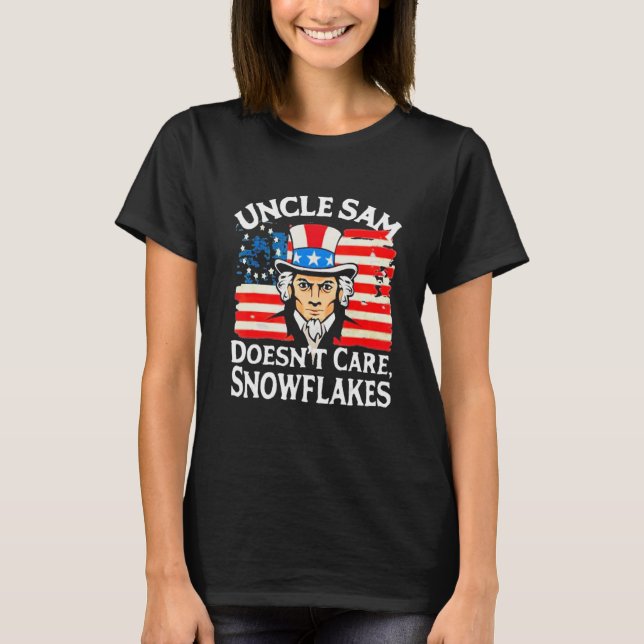 Camiseta UNCLE SAM DOESN'T CARE SNOWFLAKES Funny American (Anverso)
