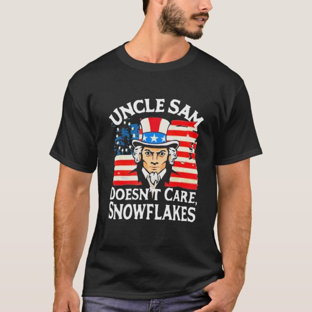 Camiseta UNCLE SAM DOESN'T CARE SNOWFLAKES Funny American (Anverso)