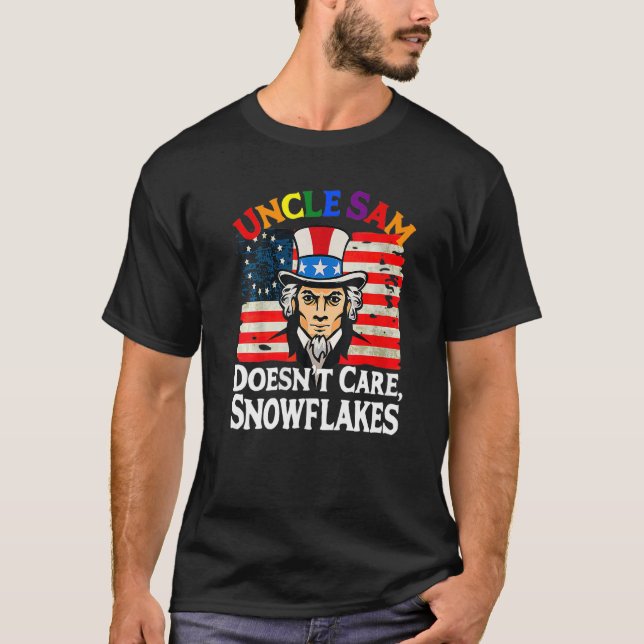 Camiseta UNCLE SAM DOESN'T CARE SNOWFLAKES Funny American P (Anverso)