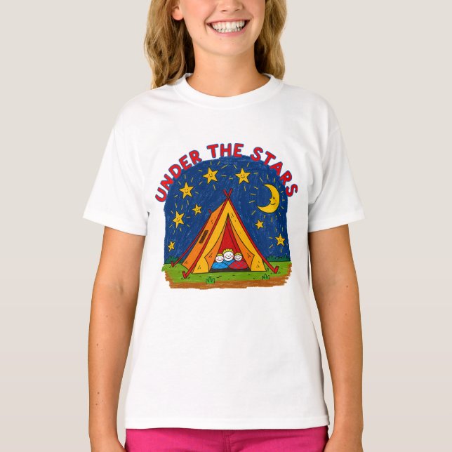 Camiseta Under the Stars Kids Camping Drawing (Anverso)