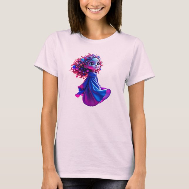 Camiseta Une mignonne petite fille en lévitation. (Anverso)