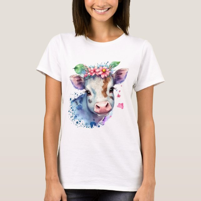 Camiseta  une tête de vache originale avec des fleurs. (Anverso)