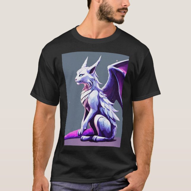Camiseta única de gato de dragón blanco y morado (Anverso)