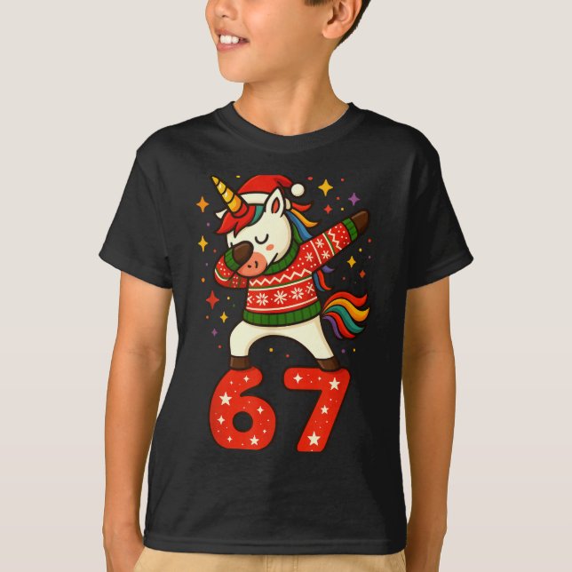 Camiseta Unicorn 67 Meme Six Seven Funny Christmas  (Anverso)