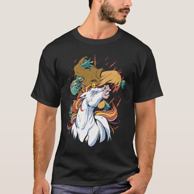 Camiseta Unicorn Attacking Zombie   Horror   Cool Gothic (Anverso)