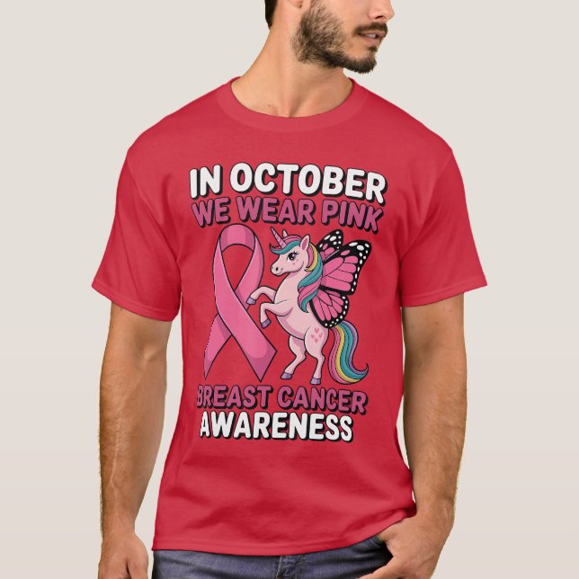 Camiseta Unicorn Breast Cancer Awareness in October We Wear (Anverso)