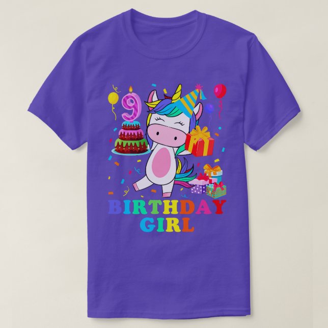 Camiseta Unicorn, Chica de cumpleaños de 9 años (Diseño del anverso)