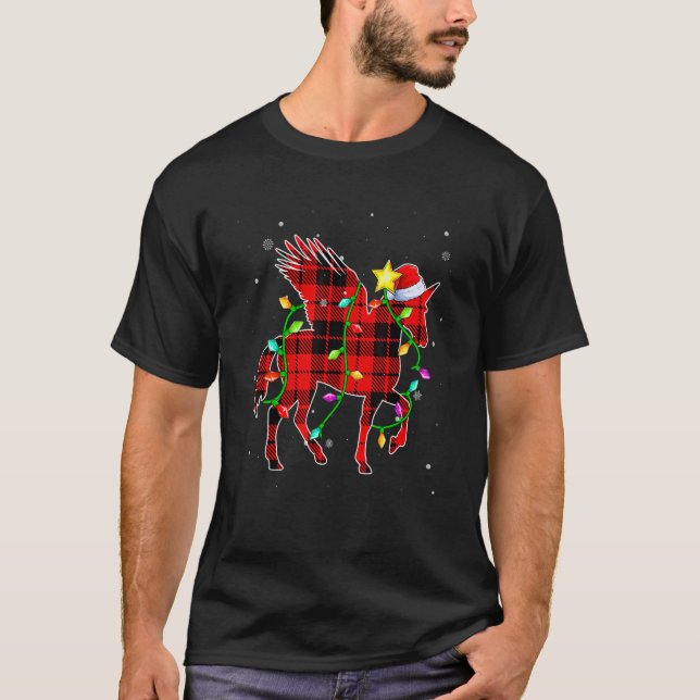 Camiseta Unicorn  Christmas  Santa Hat Xmas Lights Holidays (Anverso)