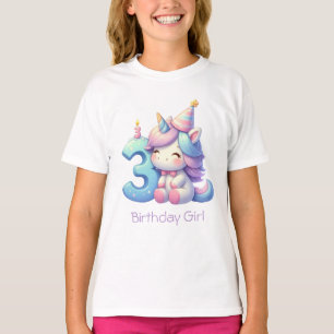 Camiseta Unicorn Cumpleaños 3 años niña Rosa Purpura Azul