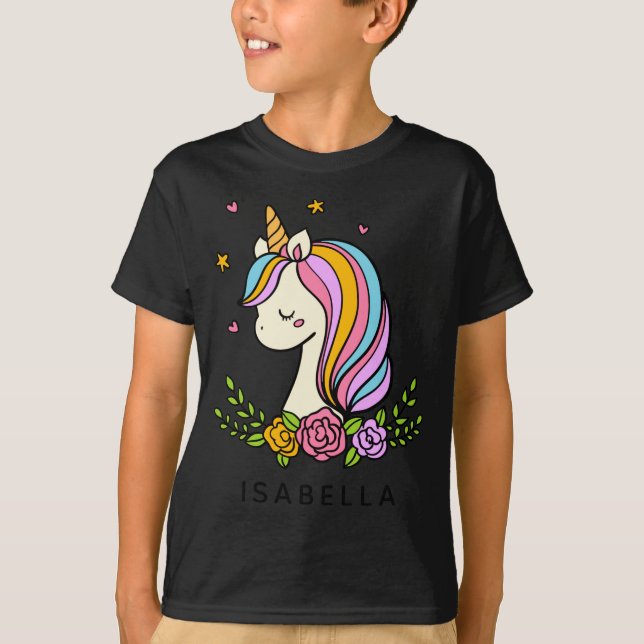 Camiseta Unicorn Cute Whimsical Girly D Name  (Anverso)