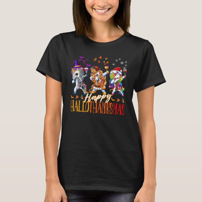 Camiseta Unicorn Dabbing Happy Hallothanksmas Cute family c (Anverso)