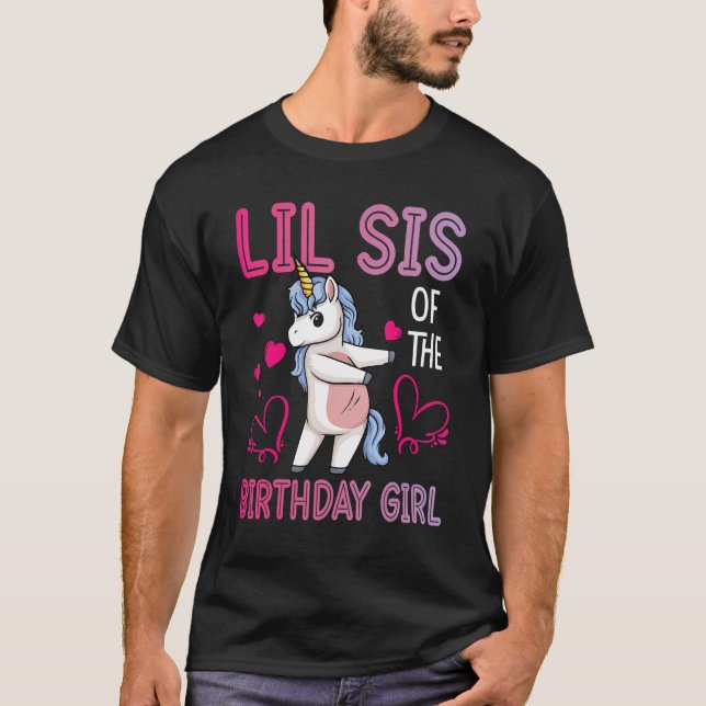 Camiseta Unicorn Dabbing Happy Lilte Sister Of Birthday (Anverso)