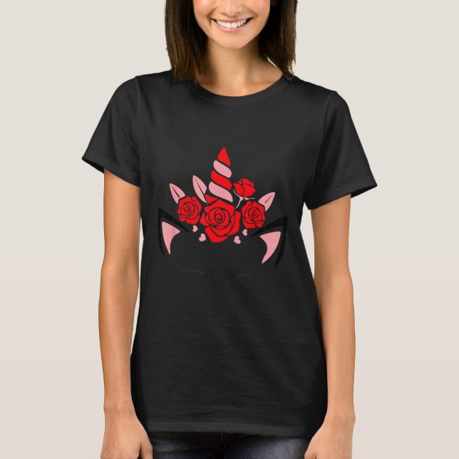 Camiseta Unicorn Face Eyelashes Smile Flowers St. Valentine (Anverso)