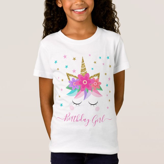 Camiseta Unicorn Face Floral Birday Chica (Anverso)