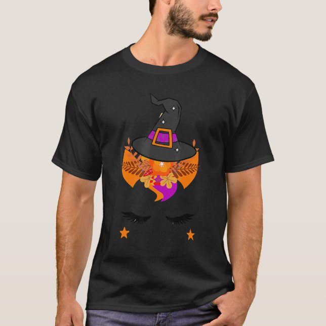 Camiseta Unicorn Face Witch Hat Happy Halloween Costumes Gi (Anverso)