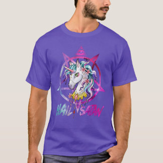 Camiseta Unicorn Hail Satan Death Metal Rainbow shirt Rave