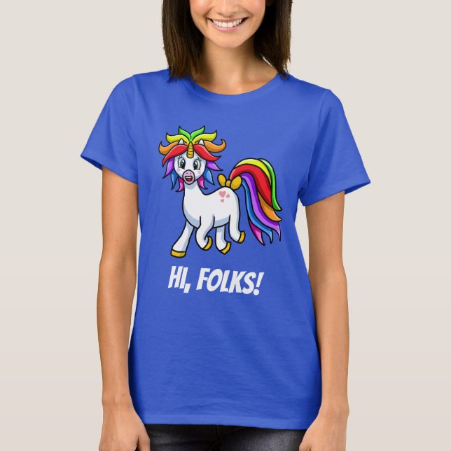 Camiseta Unicorn Hi Folks divertido (Anverso)