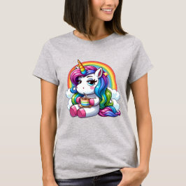 Camiseta Unicorn Impasible Bebiendo Café Bajo un Arcoíris
