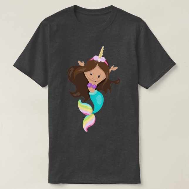 Camiseta Unicorn Mermaid Latina Mermaid Brown Hair Shell (Diseño del anverso)
