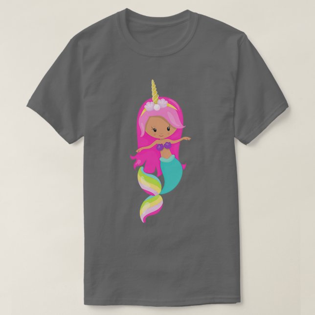Camiseta Unicorn Mermaid Latina Mermaid Pink Hair Shells (Diseño del anverso)