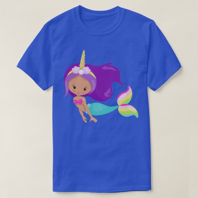 Camiseta Unicorn Mermaid Latina Mermaid Purple Hair (Diseño del anverso)