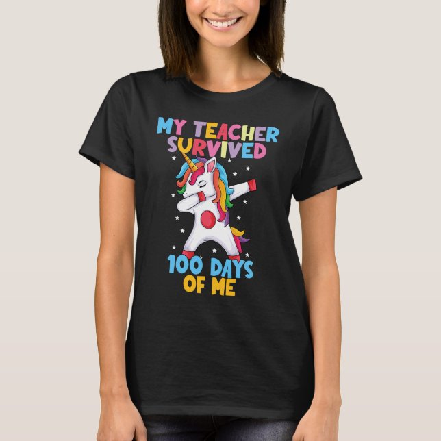 Camiseta Unicorn My Teacher Survived 100 days Of Me 2023  1 (Anverso)