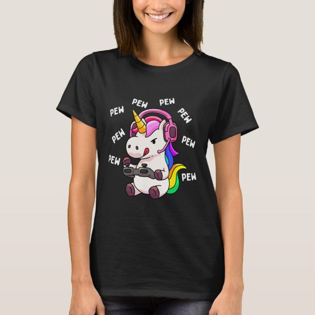 Camiseta Unicorn Pew Pew Unicornios Lover Video Game Gamer  (Anverso)