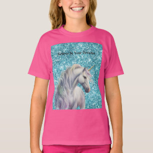 Camiseta Unicorn Purpurina de Turquoise Aqua Glitz